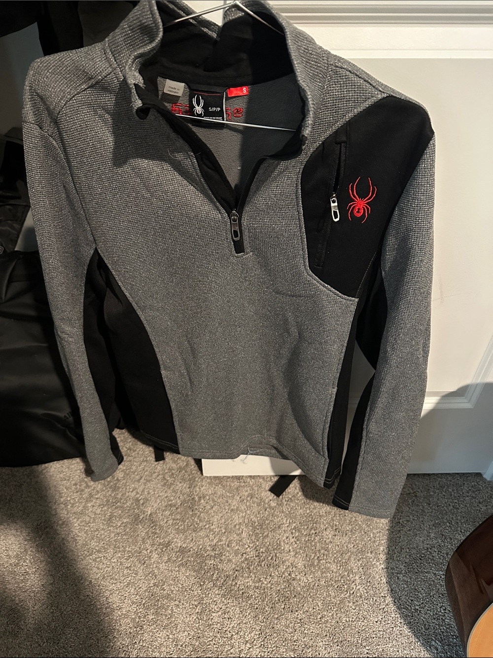 Spyder Gray and Black Quarter-Zip Pullover with Red Spider Emblem